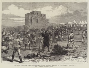 La guerra nel Sudan, campo del quartier generale, fuori Souakim, prigionieri al lavoro per pulire il campo da English School