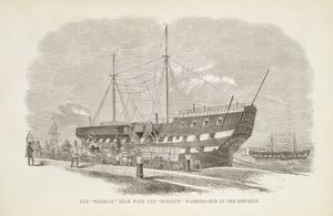 La nave prigione Warrior con la nave di lavaggio di zolfo in lontananza, da The Criminal Prisons of London and Scenes of Prison Life di Henry Mayhew e John Binny, 1862 da English School