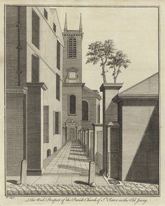 Prospetto ovest della chiesa parrocchiale di St Olave in Old Jewry, Londra da English School