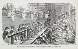 Il laboratorio sotto il sistema del silenzio nella prigione di Millbank, da The Criminal Prisons of London and Scenes of Prison Life di Henry Mayhew e John Binny, 1862 da English School