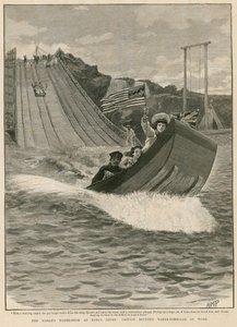Il Worlds Water Show a Earls Court, Londra; Captain Boytons Water Toboggan in azione