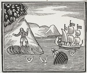 Il naufragio, illustrazione da Chap-books del XVIII secolo di John Ashton, pub. 1882