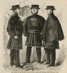 Gli Yeomen della Guardia alla Torre nel loro nuovo costume da English School