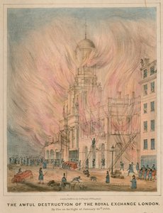 La terribile distruzione della Royal Exchange, Londra, per incendio nella notte del 10 gennaio 1838 da English School