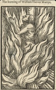 Il rogo di William Hunter, martire (incisione)