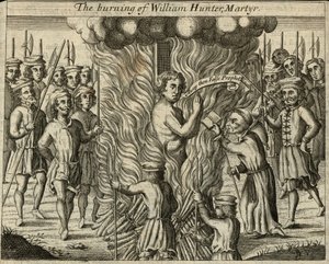 Il rogo di William Hunter, martire (incisione) da English School
