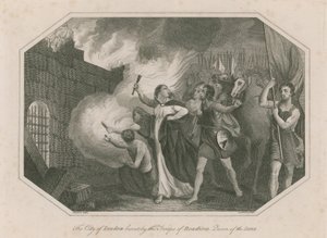 La città di Londra bruciata dalle truppe di Boadicea, Regina degli Iceni