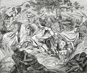 La morte di Manfredi nella battaglia di Benevento, 26 febbraio 1266 da English School