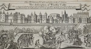 La descrizione del Castello di Windsor, illustrazione da Atti e Monumenti di John Foxe, nona edizione, pub. 1684 da English School