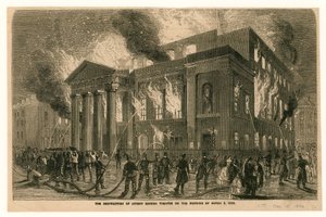 La distruzione del Teatro di Covent Garden, Londra, la mattina del 5 marzo 1856 da English School