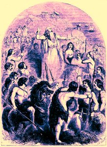I druidi incitano i Britanni a opporsi allo sbarco dei Romani, illustrazione da Cassells Illustrated Universal History di Edward Ollier, pubblicato nel 1890 da English School