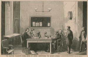 La sala del telegrafo elettrico, Camera dei Lord - invio del discorso della Regina da English School