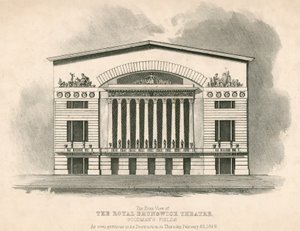 Vista frontale del Teatro Reale Brunswick, Goodmans Fields, Londra da English School