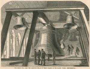La grande campana e le campane dei quarti al loro posto nella Torre dell