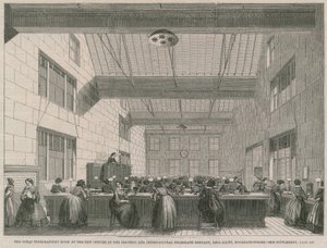 La grande sala del telegrafo nei nuovi uffici della Electric and International Telegraph Company da English School