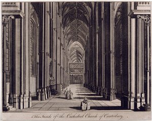 Interno della Cattedrale di Canterbury, vista della navata, dal lato ovest, c.1700-43 da English School