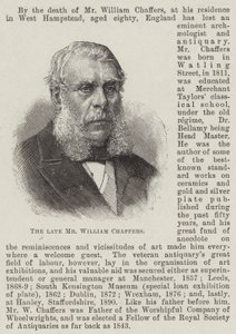 Il defunto signor William Chaffers (incisione) da English School