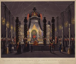 La camera ardente dei resti del Duca di Wellington al Chelsea Hospital, novembre 1852 da English School