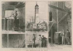 La fabbricazione di proiettili; vista della vecchia torre dei proiettili, Lambeth da English School