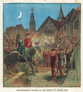 La guardia marciando durante il regno di Enrico VIII da English School
