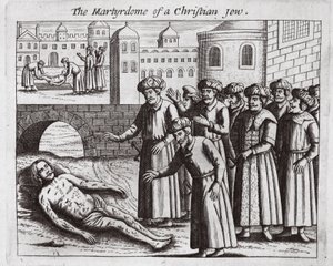 Il martirio di un ebreo cristiano, illustrazione da Atti e Monumenti di John Foxe, nona edizione, pub. 1684