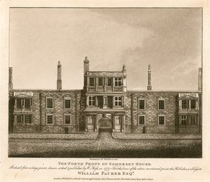 La facciata nord di Somerset House, The Strand, Londra, basata su una stampa disegnata da W. Moss nel 1777 da English School