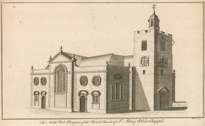 Prospetto nord-ovest della Chiesa Parrocchiale di Santa Maria, Whitechapel, Londra da English School
