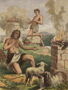 Le offerte di Caino e Abele (litografia a colori) da English School