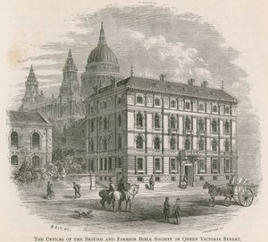Gli uffici della British and Foreign Bible Society in Queen Victoria Street, Londra da English School