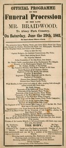 Il programma ufficiale del corteo funebre del defunto Sig. Braidwood, Sovrintendente della Brigata dei Vigili del Fuoco di Londra da English School