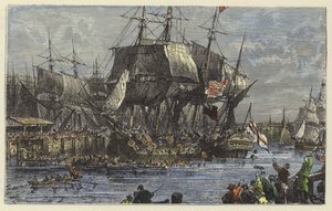 Il popolo di Boston getta il tè in mare da English School