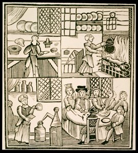 La preparazione delle torte, pagina da un libro di cucina del XV secolo da English School