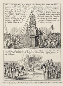 La demolizione della Croce di Cheapside da parte degli iconoclasti e puritani, e il rogo del Libro degli Sport nello stesso luogo la domenica successiva di maggio 1643, 1809 da English School