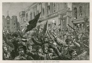 I disordini nel West End di Londra, 8 febbraio 1886: Eccoli che arrivano! - La folla in St Jamess Street, Londra da English School