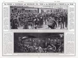 Le scene alle stazioni di Waterloo e Hounslow alla partenza delle truppe per la guerra, Prima Guerra Mondiale, agosto 1914