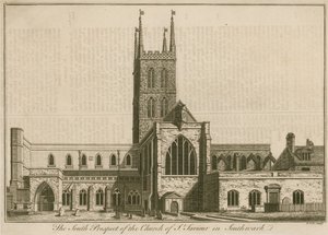 Prospetto sud della Chiesa di San Salvatore, Southwark, Londra da English School