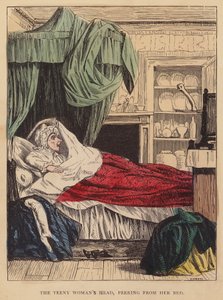 La testa della piccola donna, che sbircia dal suo letto da English School