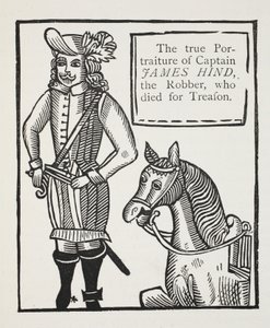Il vero ritratto del capitano James Hind, il ladro, morto per tradimento, illustrazione da Chap-books del XVIII secolo di John Ashton, pub. 1882 da English School