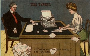 La dattilografa (incisione a colori) da English School