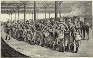 La revisione dei volontari: partenza del corpo degli artisti dalla stazione ferroviaria di Victoria da English School