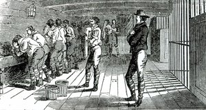 La sala di lavaggio sotto coperta - sindacalisti condannati trasportati in Australia, illustrato in I Martiri di Tolpuddle, pubblicato dal Congresso dei Sindacati, 1834 da English School