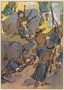 Il pifferaio ferito accompagna le truppe alla vittoria (litografia a colori)