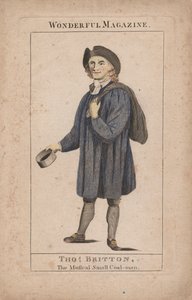 Thomas Britton: Il piccolo uomo del carbone musicale, illustrazione da Wonderful Magazine, c.1764 (incisione colorata a mano) da English School