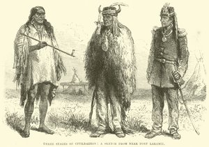 Tre stadi di civilizzazione, uno schizzo vicino a Fort Laramie da English School