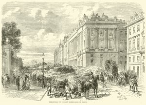 Costruzione di barricate stradali a Parigi, ottobre 1870 da English School