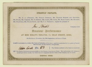 Biglietto per la performance teatrale amatoriale di Charles Dickens, 1845 da English School