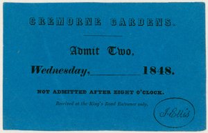Biglietto per Cremorne Gardens, Londra, 1848