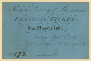 Biglietto per il Festival della Royal Society of Musicians, Free Masons Hall da English School