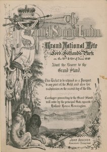 Biglietto per la Grande Festa Nazionale della Società Spagnola di Londra nel Parco di Lord Holland da English School