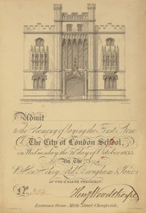 Biglietto per la posa della prima pietra della City of London School, 21 ottobre 1835